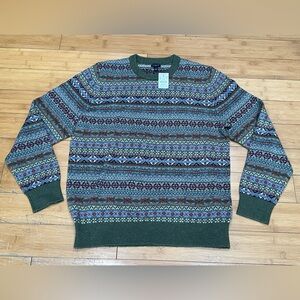 J.Crew Lambswool Blend Fair Isle Pullover Crewneck Sweater Men’s L Black Forest